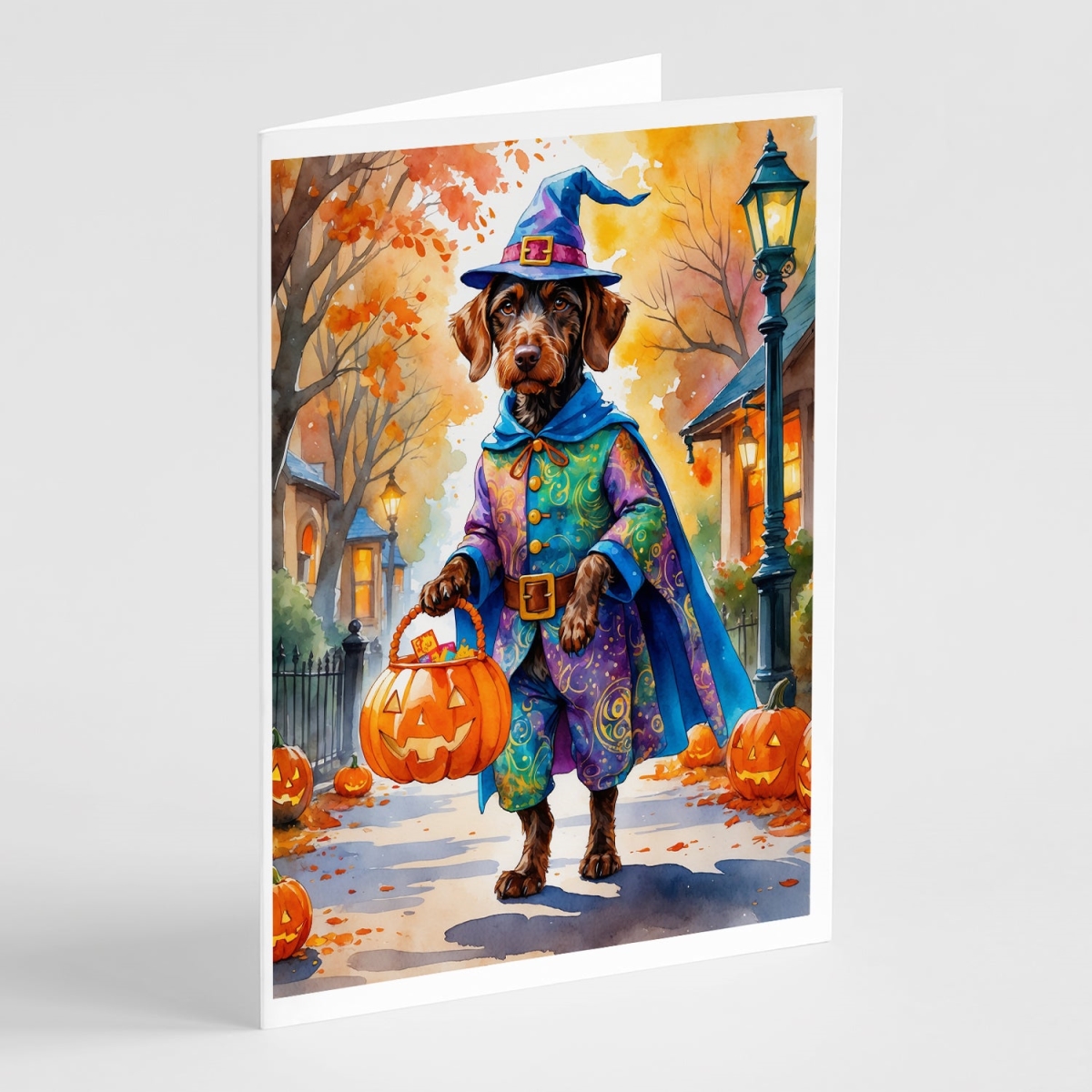 DAC8365GCA7P 5 x 7 in. German Wirehaired Pointer Halloween Trick or Treat Greeting Cards - Pack of 8