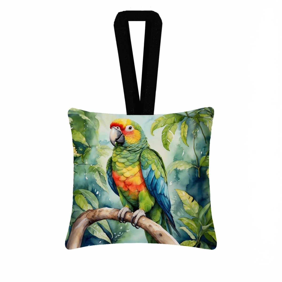 DAC7416PO3 3.5 x 3.5 in. Amazon Parrot Hanging Square Fabric Ornament