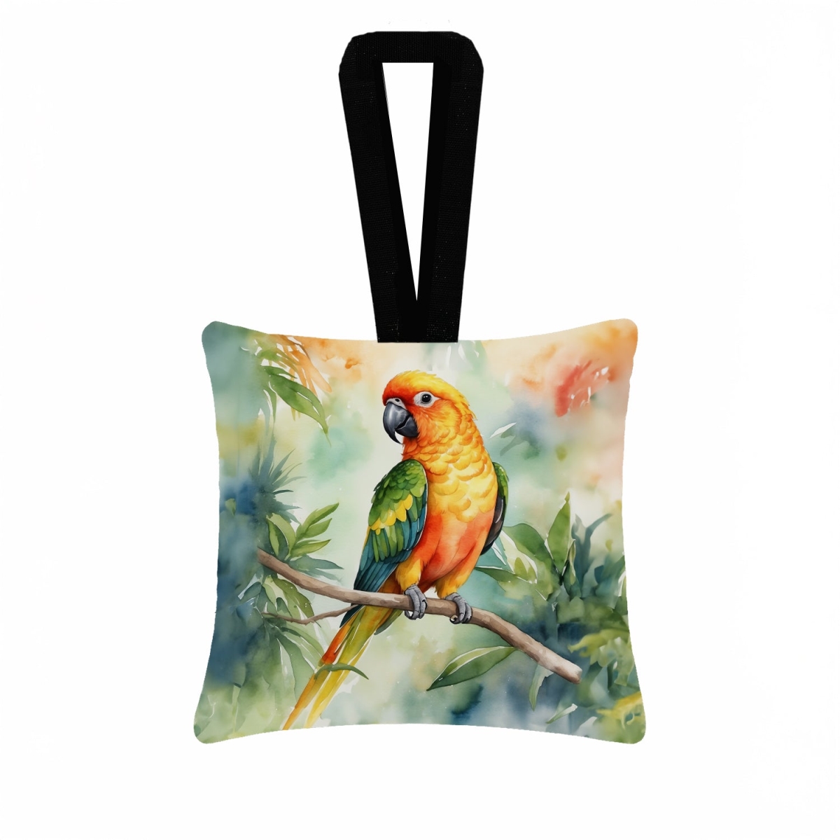 DAC7482PO3 3.5 x 3.5 in. Sun Conure Hanging Square Fabric Ornament