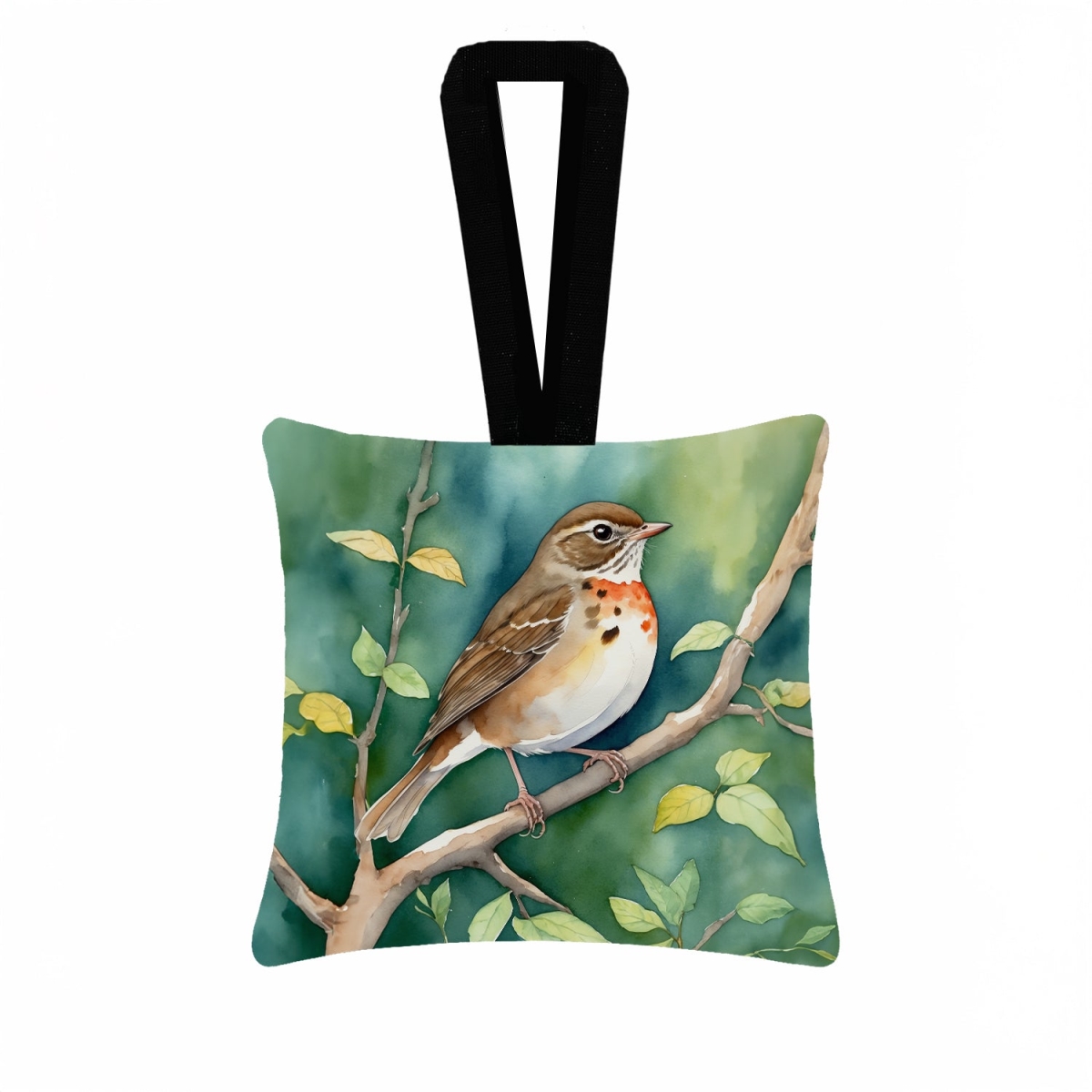 DAC7486PO3 3.5 x 3.5 in. Vermont Hermit Thrush Hanging Square Fabric Ornament