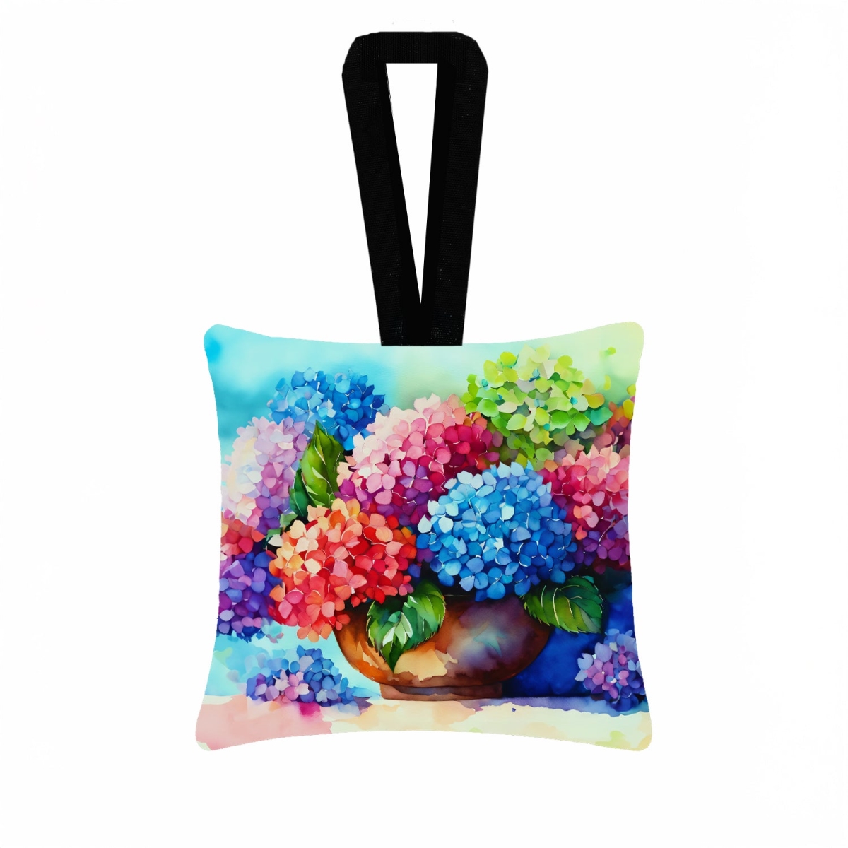 DAC1576PO3 3.5 x 3.5 in. Hydrangeas in Watercolor Hanging Square Fabric Ornament