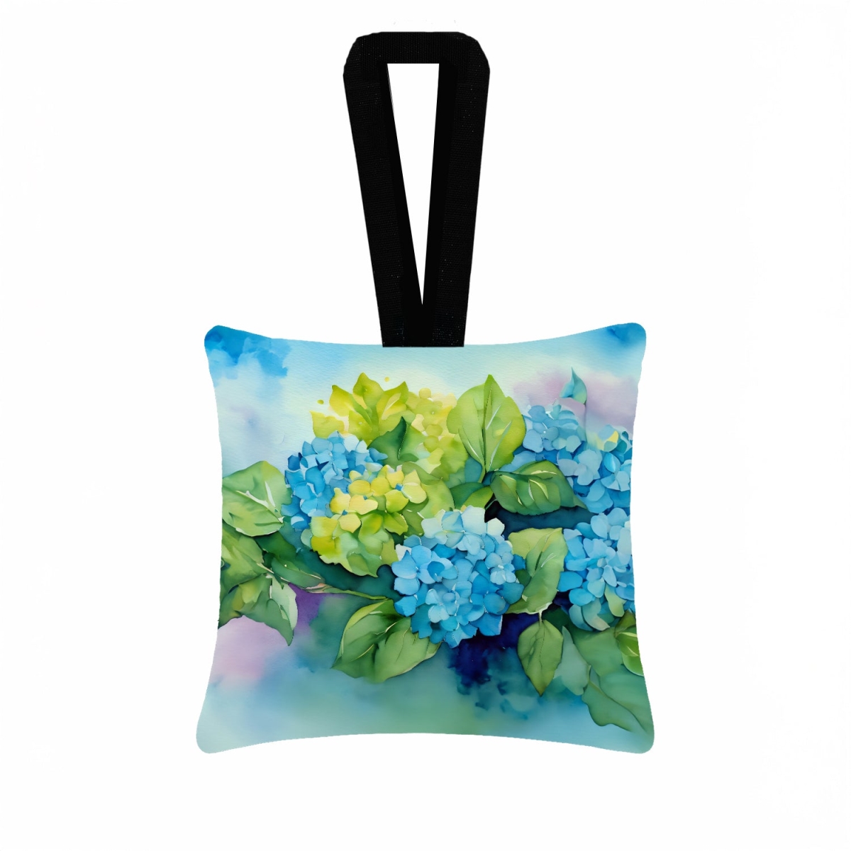 DAC1579PO3 3.5 x 3.5 in. Hydrangeas in Watercolor Hanging Square Fabric Ornament