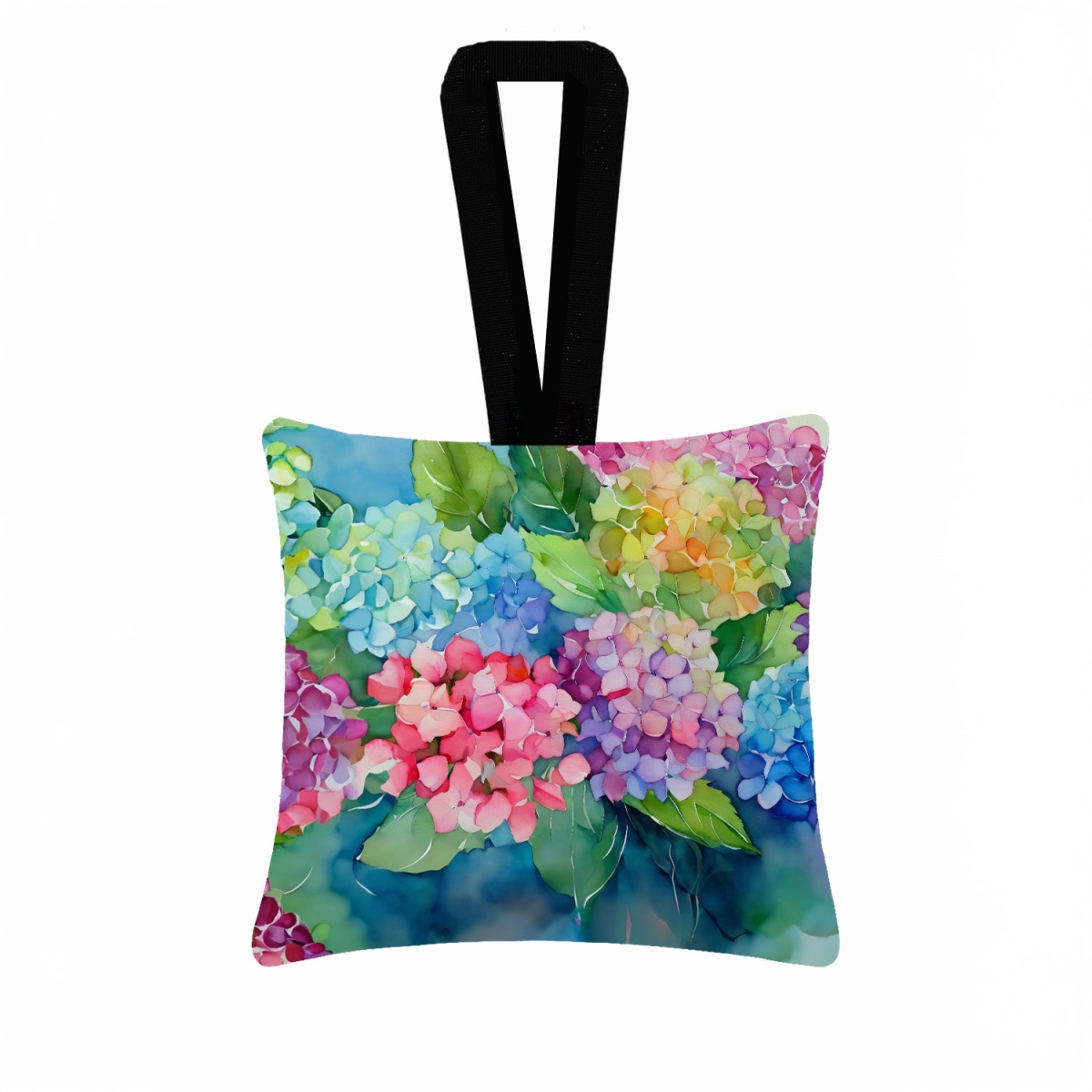 DAC1577PO3 3.5 x 3.5 in. Hydrangeas in Watercolor Hanging Square Fabric Ornament