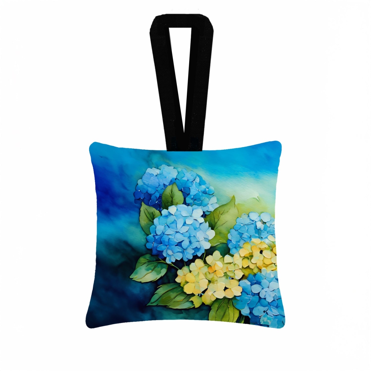 DAC1578PO3 3.5 x 3.5 in. Hydrangeas in Watercolor Hanging Square Fabric Ornament