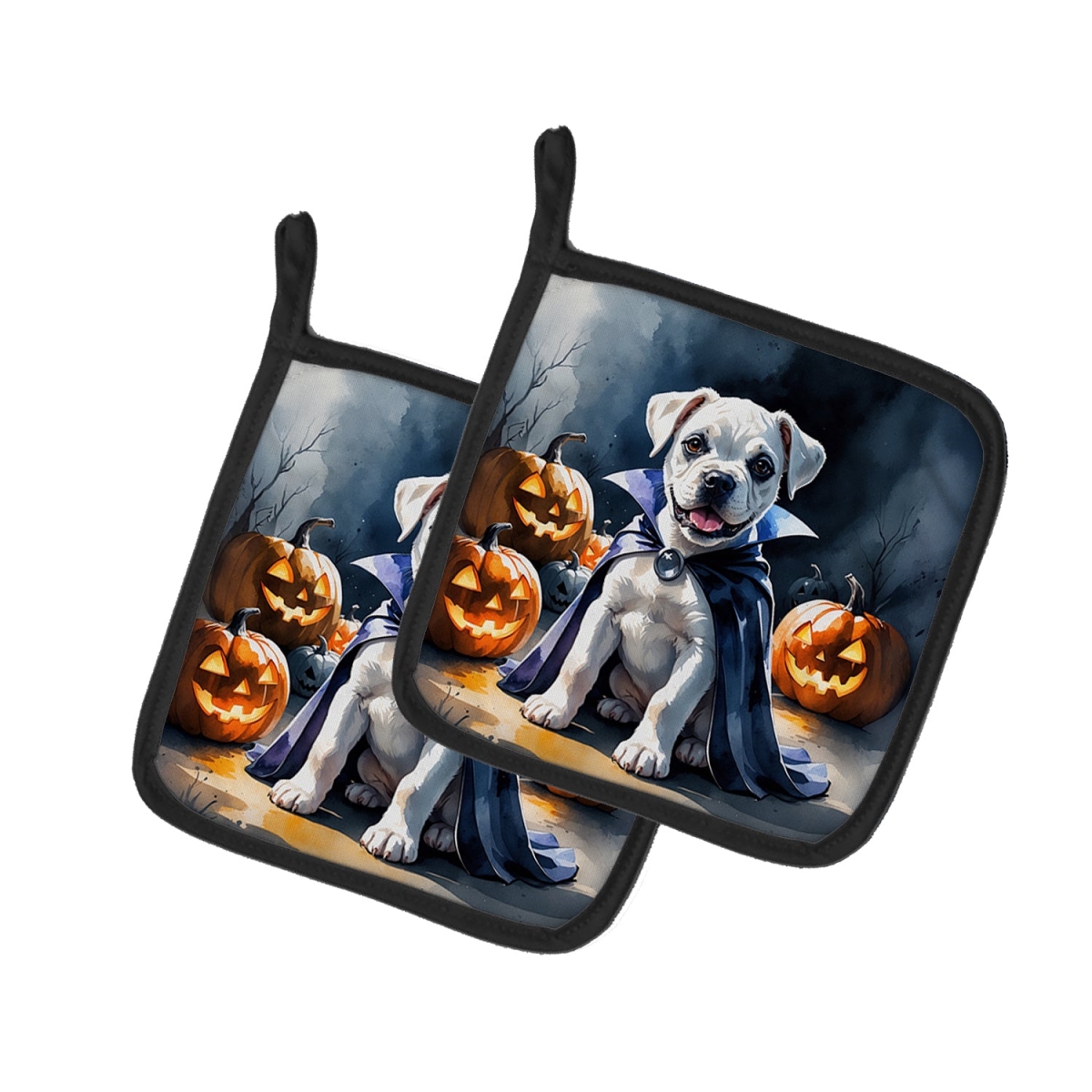 DAC8407PTHD 7.5 x 7.5 in. White Boxer Puppy Halloween Pair of Pot Holders