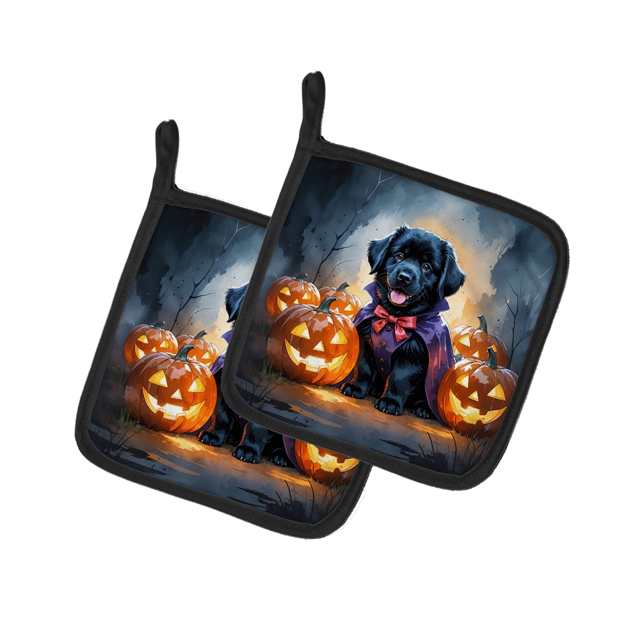 DAC8433PTHD 7.5 x 7.5 in. Black Found Land Puppy Halloween Pair of Pot Holders