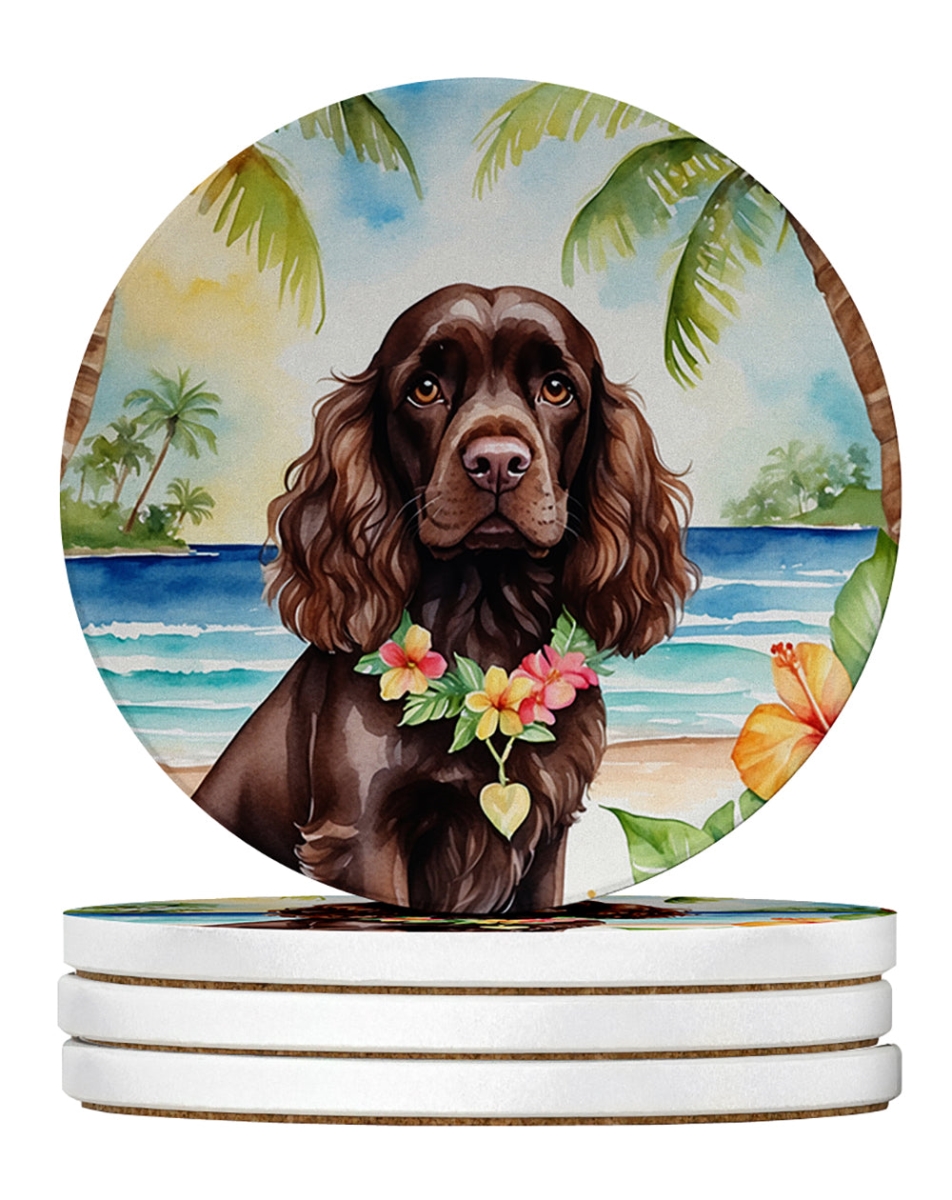 DAC6410RCS4 4 x 4 in. Cocker Spaniel Luau Sandstone Coasters - Large - Pack of 4
