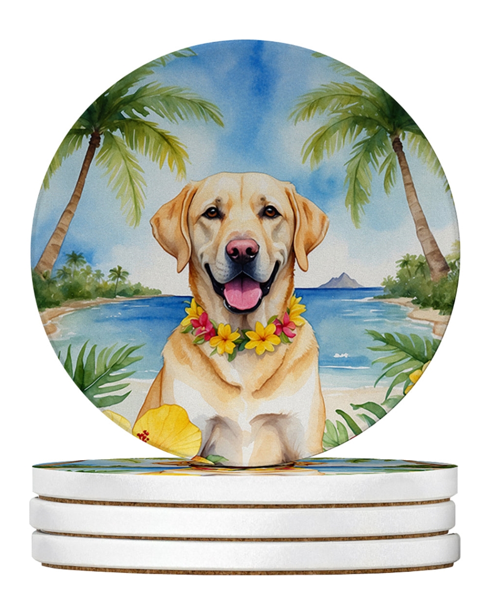 DAC6465RCS4 4 x 4 in. Yellow Labrador Retriever Luau Sandstone Coasters - Large - Pack of 4