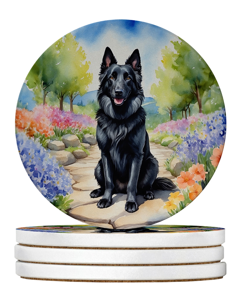 DAC6564RCS4 4 x 4 in. Belgian Sheepdog Spring Path Sandstone Coasters - Large - Pack of 4