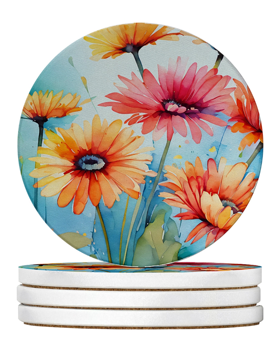 DAC1570RCS4 4 x 4 in. Gerbera Daisies in Watercolor Sandstone Coasters - Large - Pack of 4