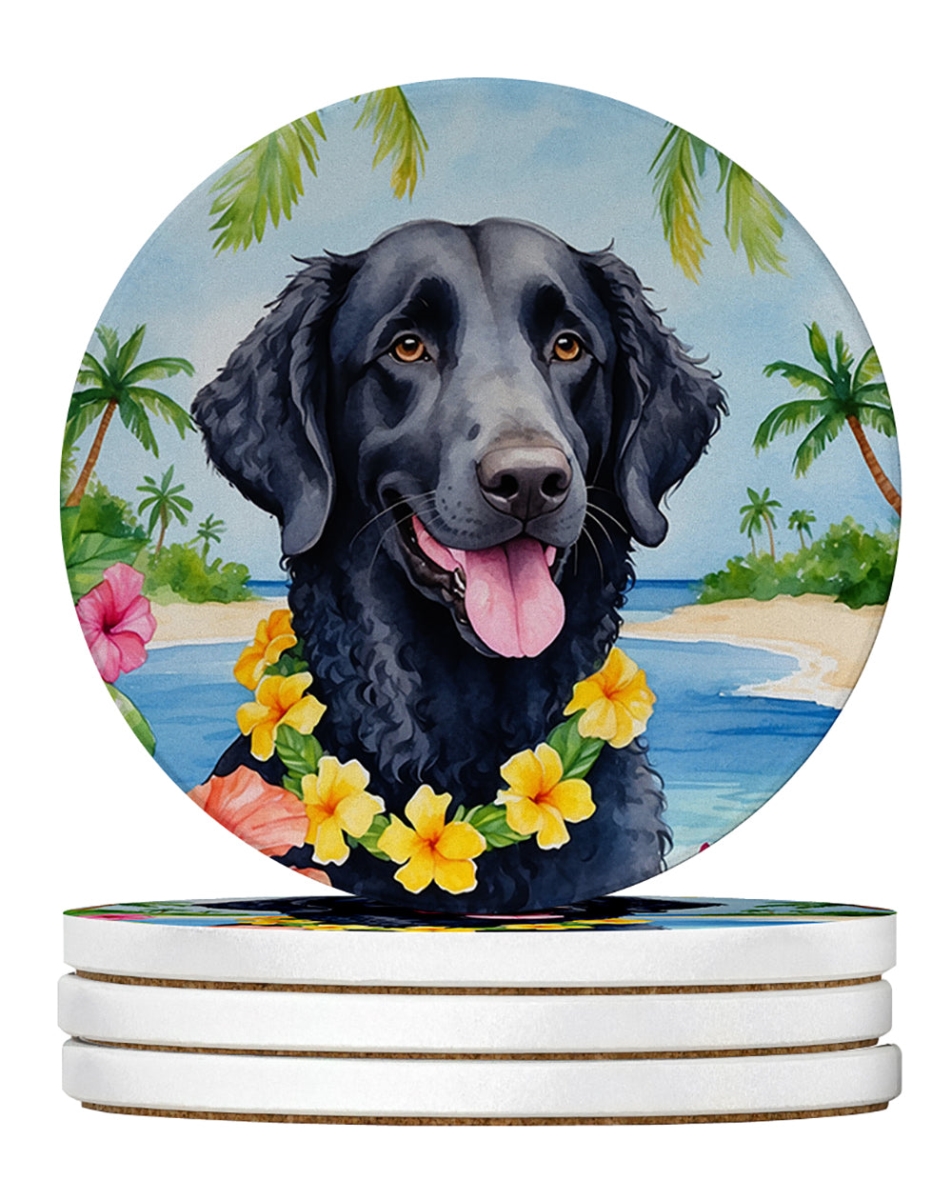 DAC6417RCS4 4 x 4 in. Curly-Coated Retriever Luau Sandstone Coasters - Large - Pack of 4