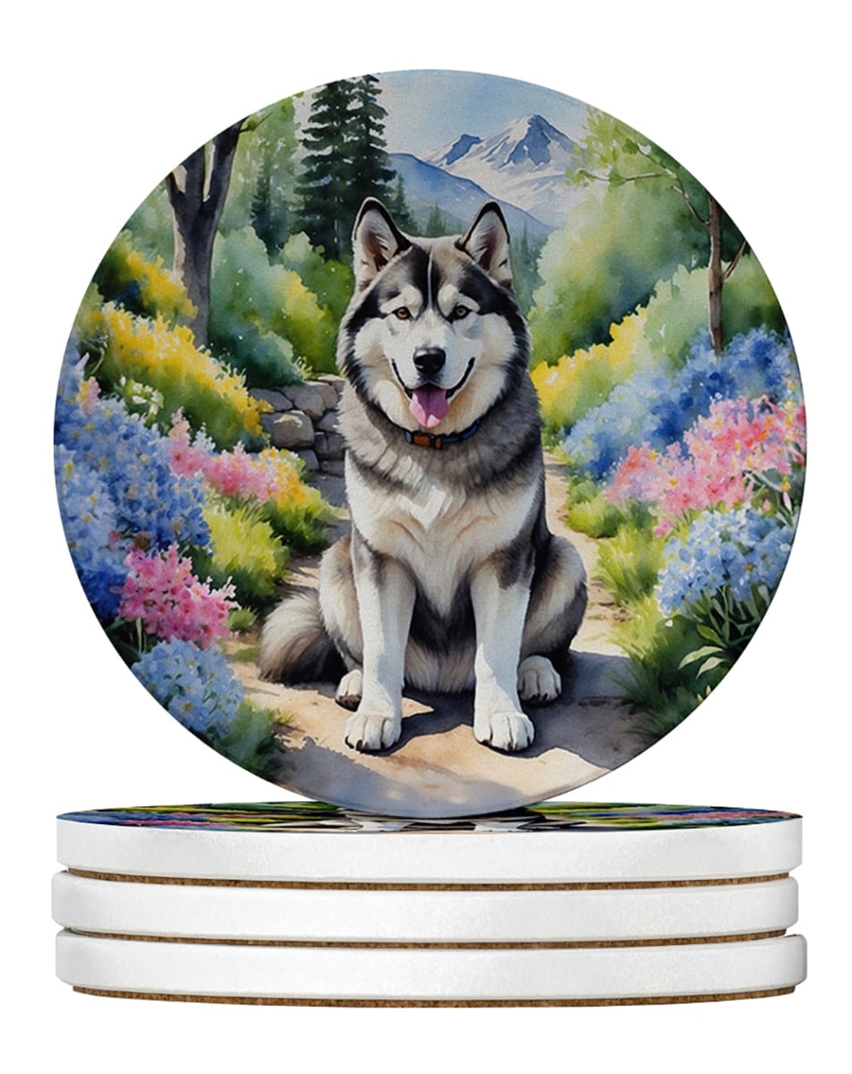 DAC6546RCS4 4 x 4 in. Alaskan Malamute Spring Garden Sandstone Coasters - Large - Pack of 4