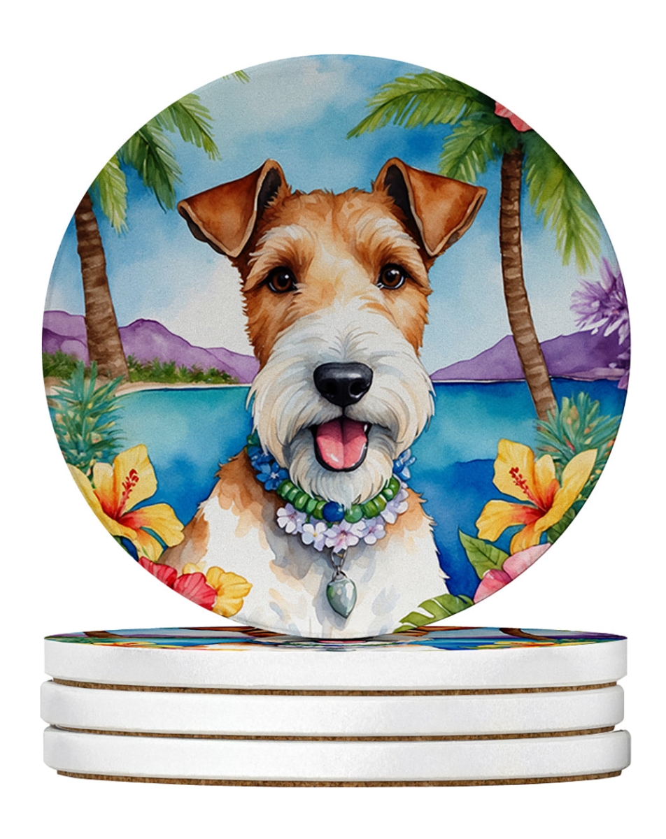 DAC6434RCS4 4 x 4 in. Fox Terrier Luau Sandstone Coasters - Large - Pack of 4