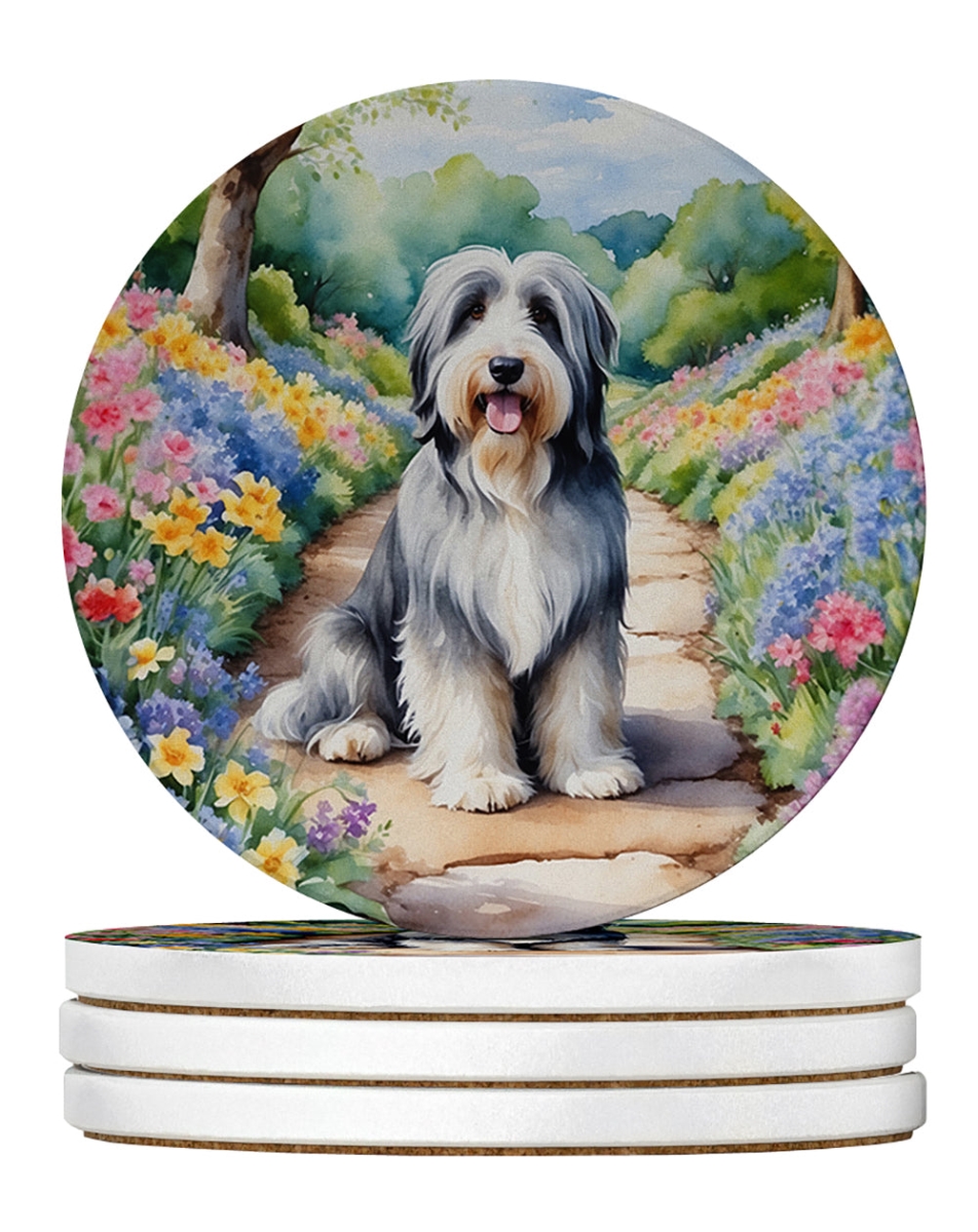 DAC6561RCS4 4 x 4 in. Bearded Collie Spring Garden Sandstone Coasters - Large - Pack of 4
