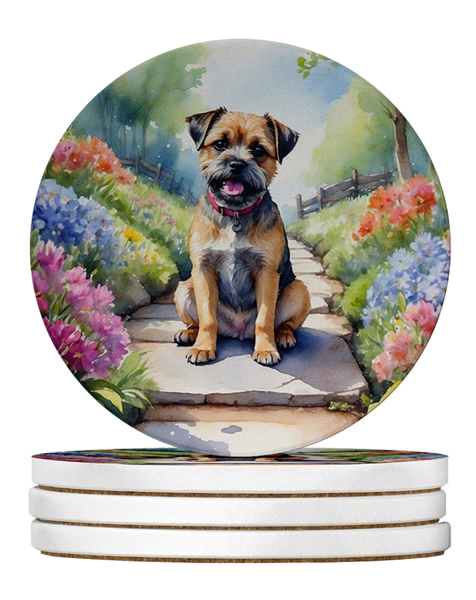 DAC6574RCS4 4 x 4 in. Border Terrier Spring Path Sandstone Coasters - Large - Pack of 4