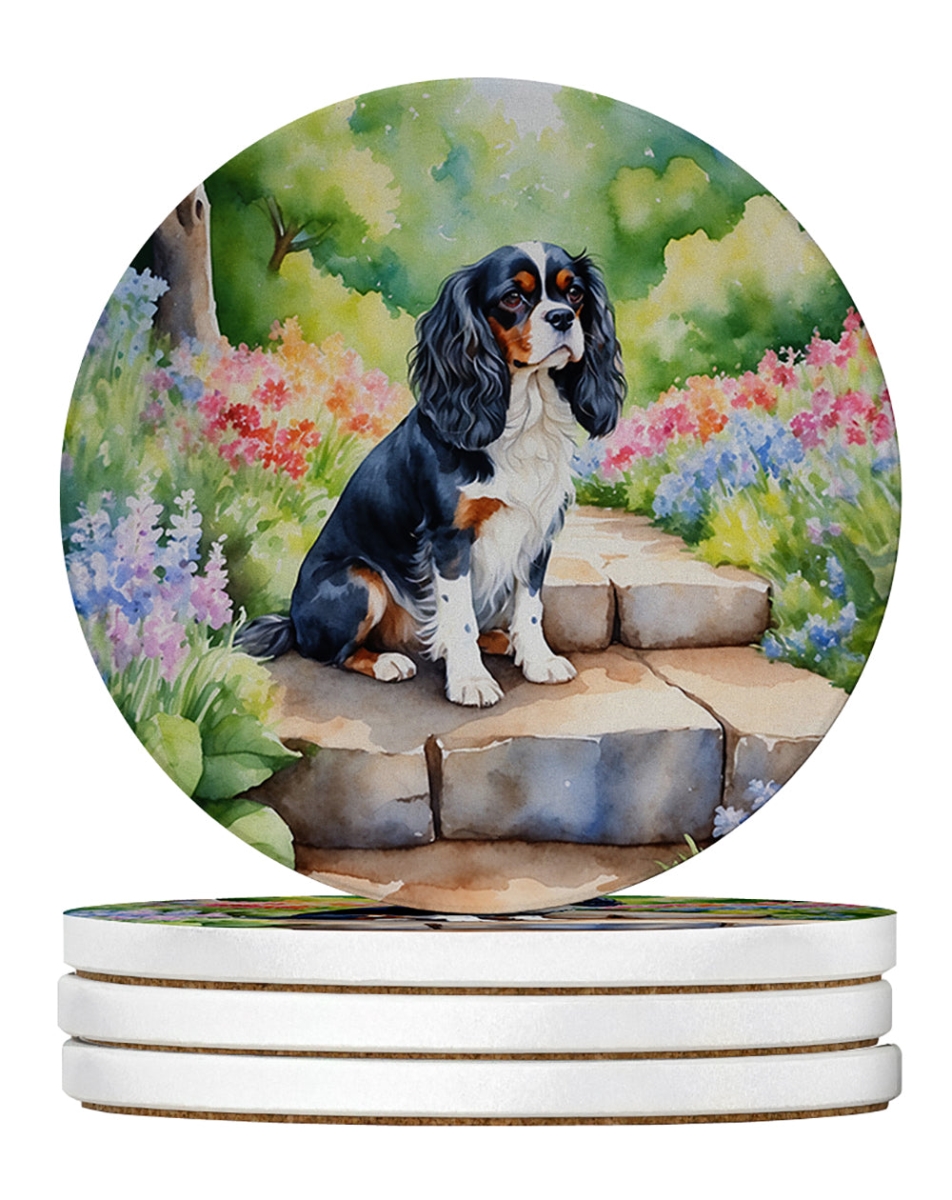 DAC6594RCS4 4 x 4 in. Cavalier Spaniel Spring Path Sandstone Coasters - Large - Pack of 4