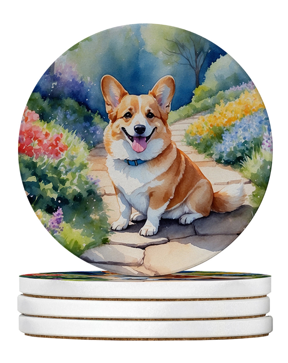 DAC6609RCS4 4 x 4 in. Corgi Spring Path Sandstone Coasters - Large - Pack of 4
