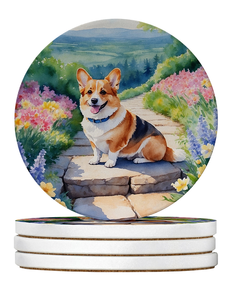 DAC6610RCS4 4 x 4 in. Corgi Spring Path Sandstone Coasters - Large - Pack of 4