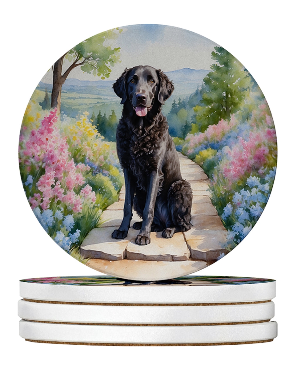 DAC6612RCS4 4 x 4 in. Curly-Coated Retriever Spring Path Sandstone Coasters - Large - Pack of 4