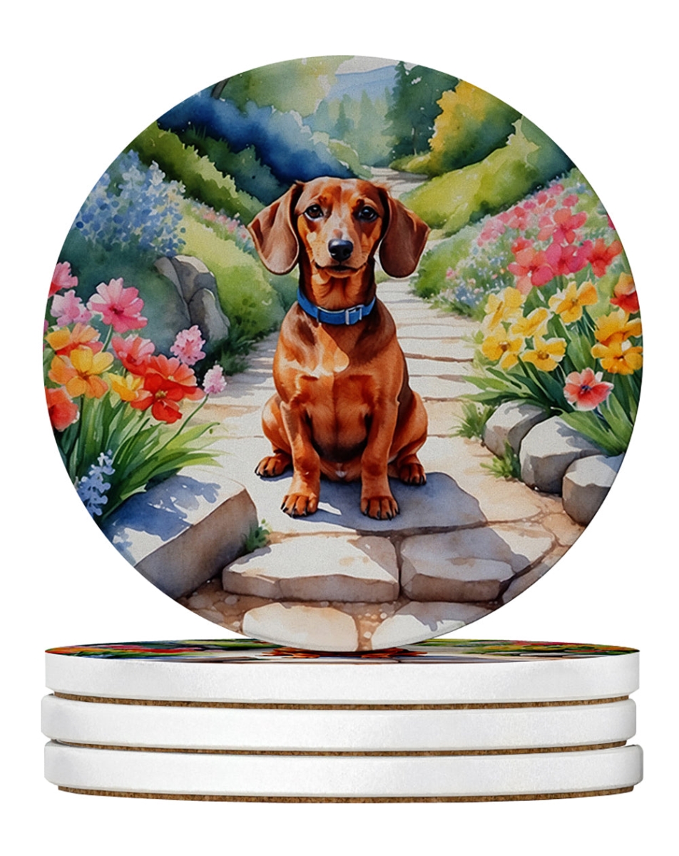 DAC6613RCS4 4 x 4 in. Dachshund Spring Path Sandstone Coasters - Large - Pack of 4