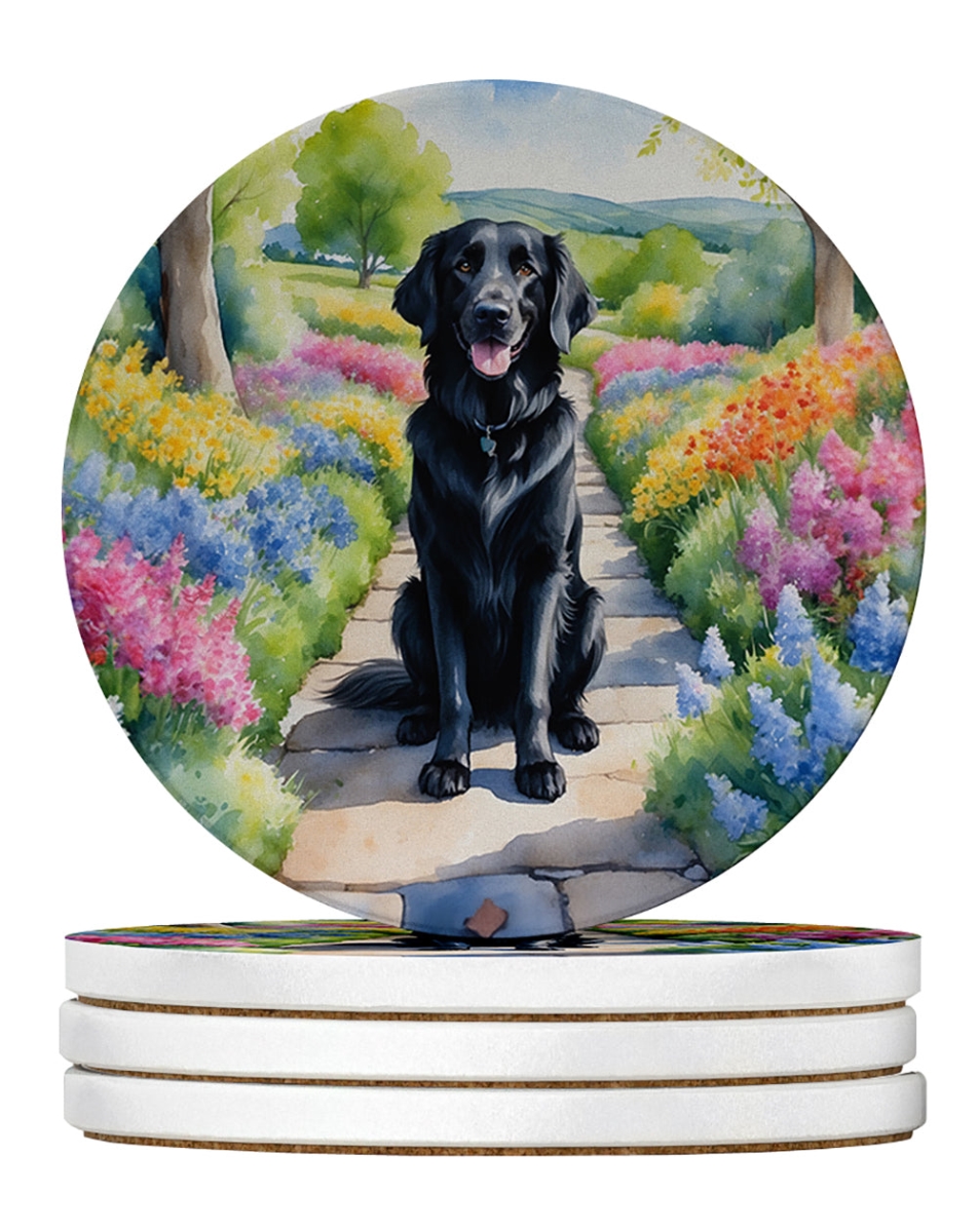 DAC6626RCS4 4 x 4 in. Flat-Coated Retriever Spring Path Sandstone Coasters - Large - Pack of 4