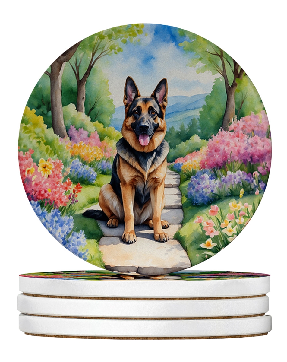 DAC6631RCS4 4 x 4 in. German Shepherd Spring Path Sandstone Coasters - Large - Pack of 4