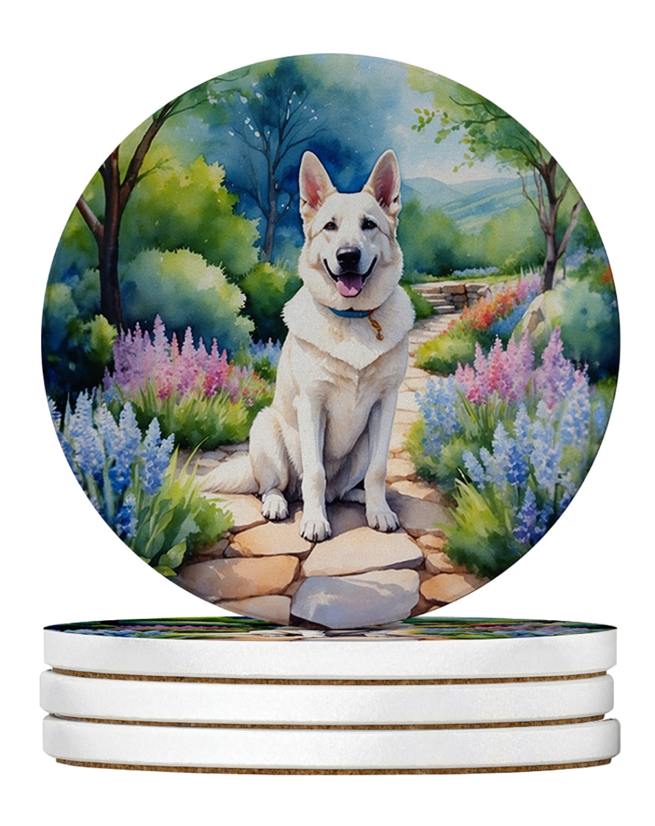 DAC6632RCS4 4 x 4 in. German Shepherd Spring Path Sandstone Coasters - Large - Pack of 4