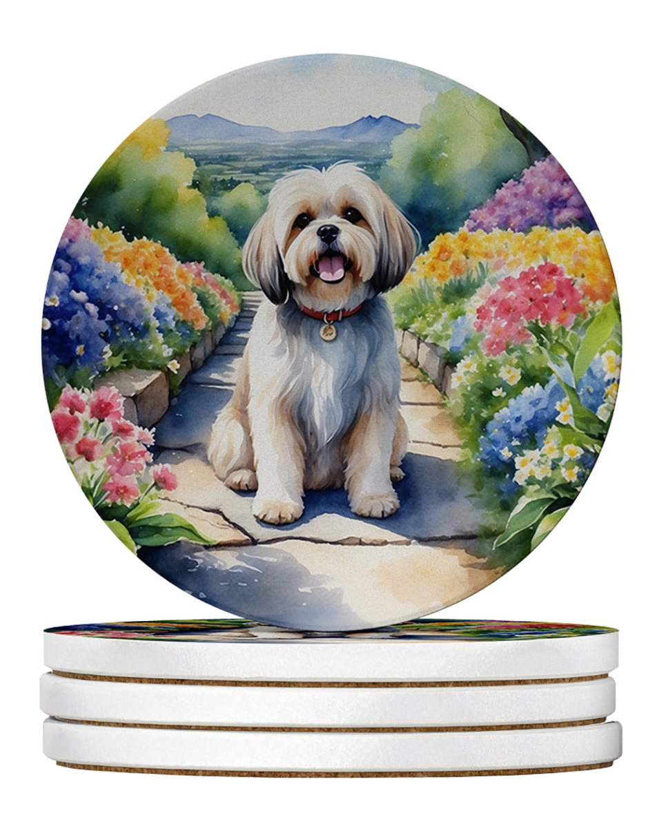 DAC6667RCS4 4 x 4 in. Lhasa Apso Spring Path Sandstone Coasters - Large - Pack of 4