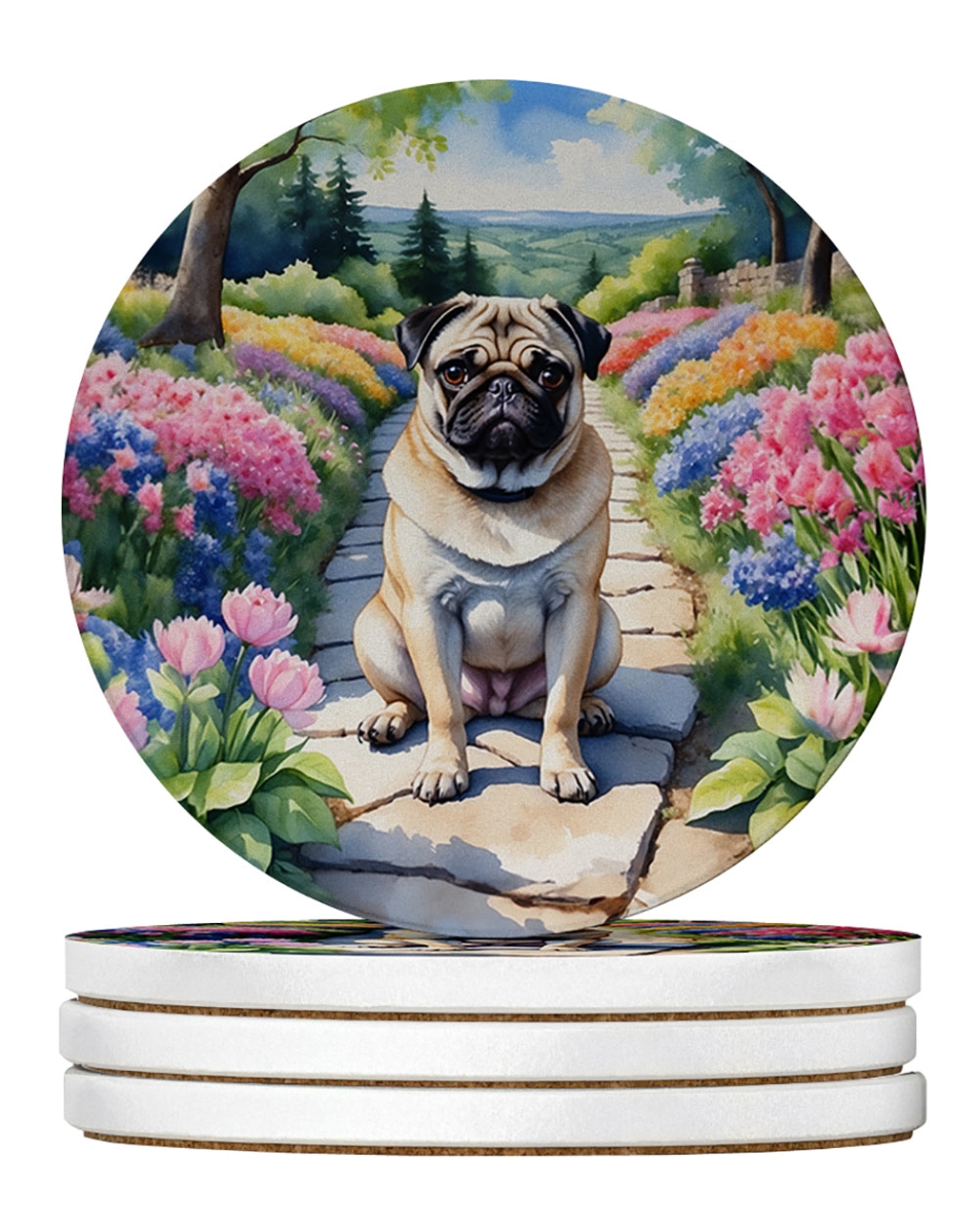 DAC6699RCS4 4 x 4 in. Pug Spring Path Sandstone Coasters - Large - Pack of 4