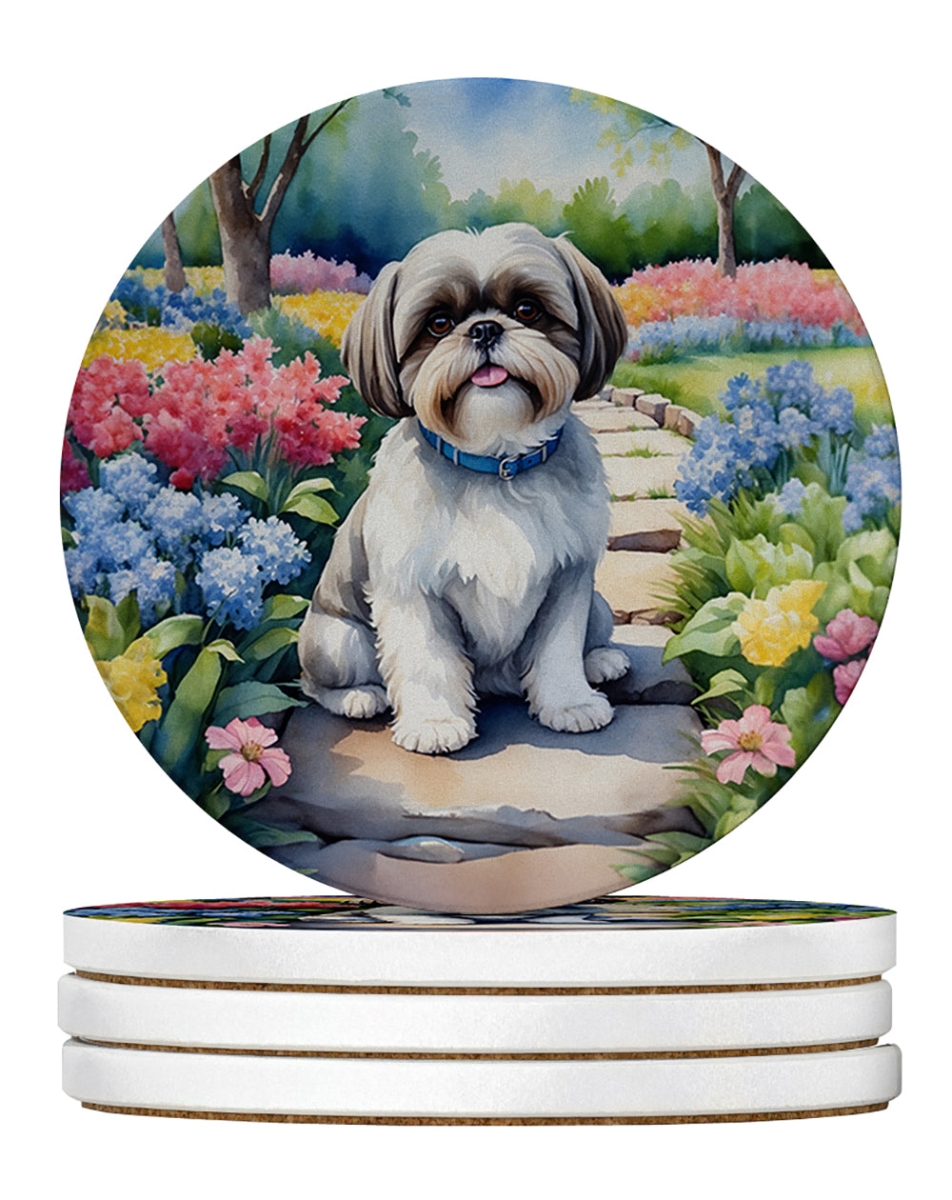 DAC6717RCS4 4 x 4 in. Shih Tzu Spring Path Sandstone Coasters - Large - Pack of 4