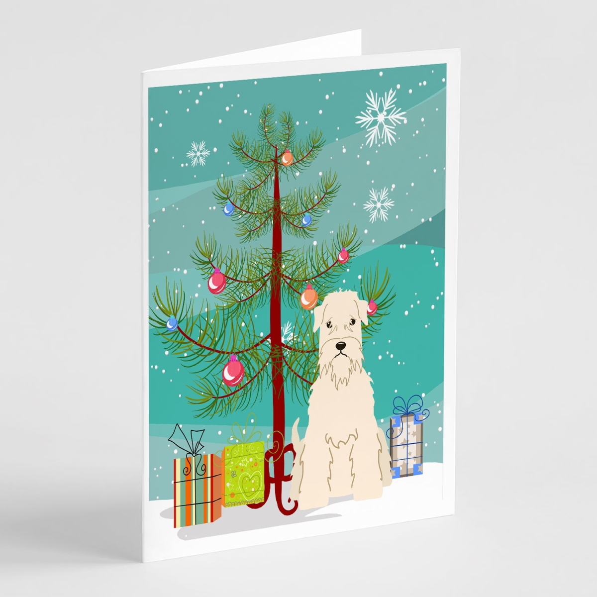 BB4186GCA7P 5 x 7 in. Merry Christmas Tree Soft Coated Wheaten Terrier Greeting Cards - Pack of 8