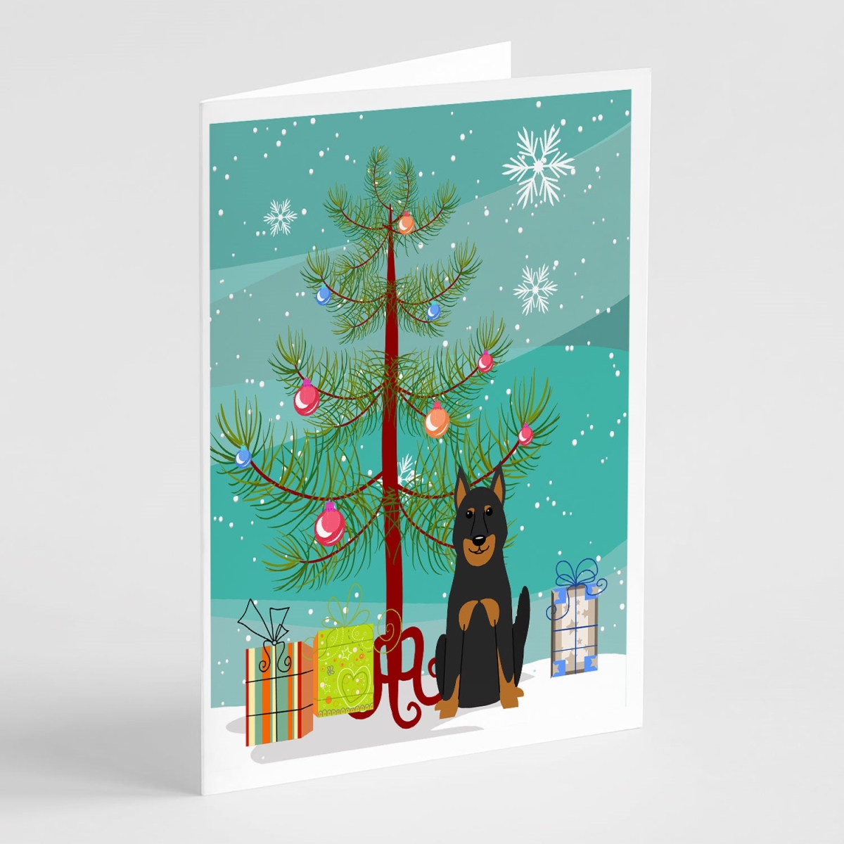 BB4205GCA7P 5 x 7 in. Merry Christmas Tree Beauce Shepherd Dog Greeting Cards - Pack of 8
