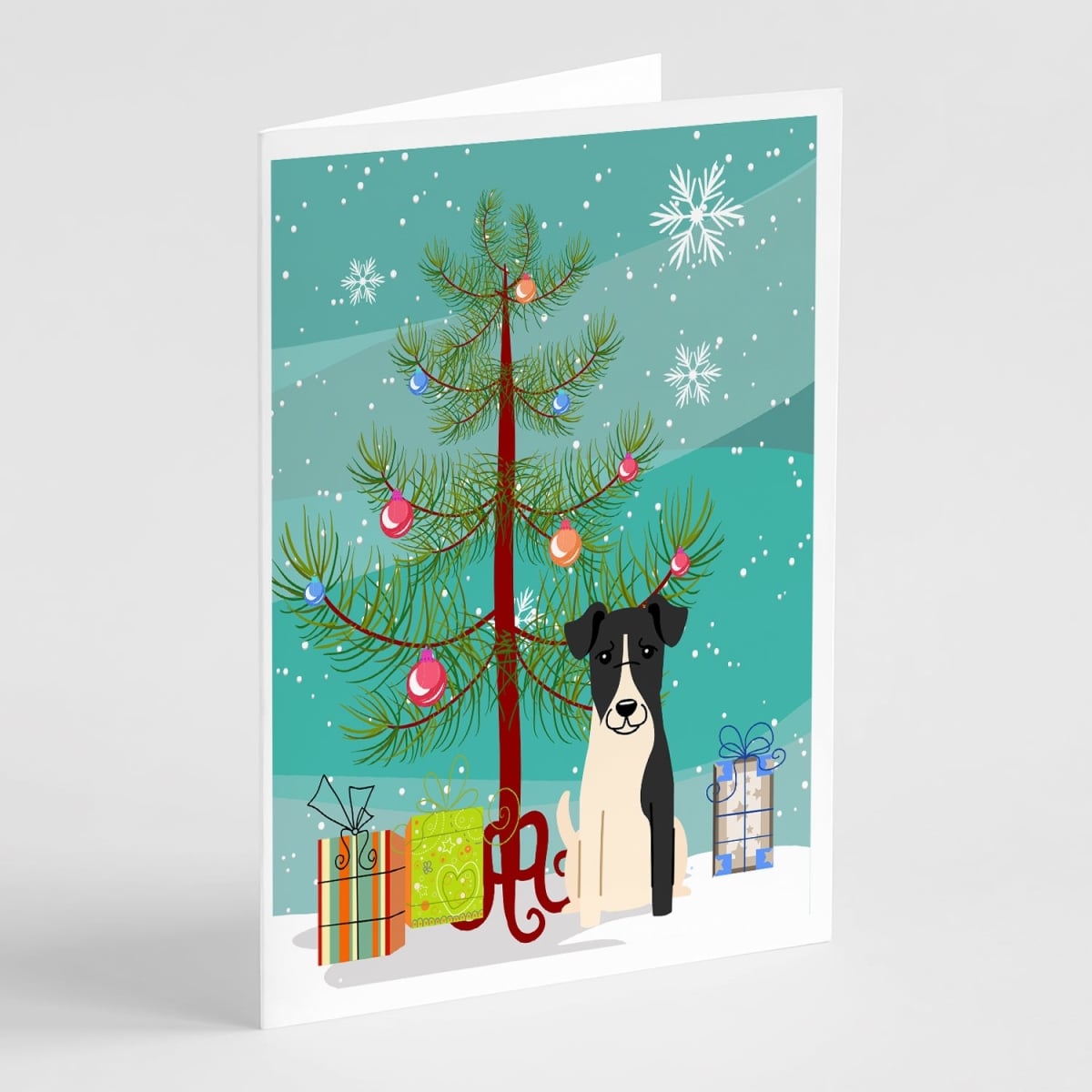 BB4223GCA7P 5 x 7 in. Merry Christmas Tree Smooth Fox Terrier Greeting Cards - Pack of 8