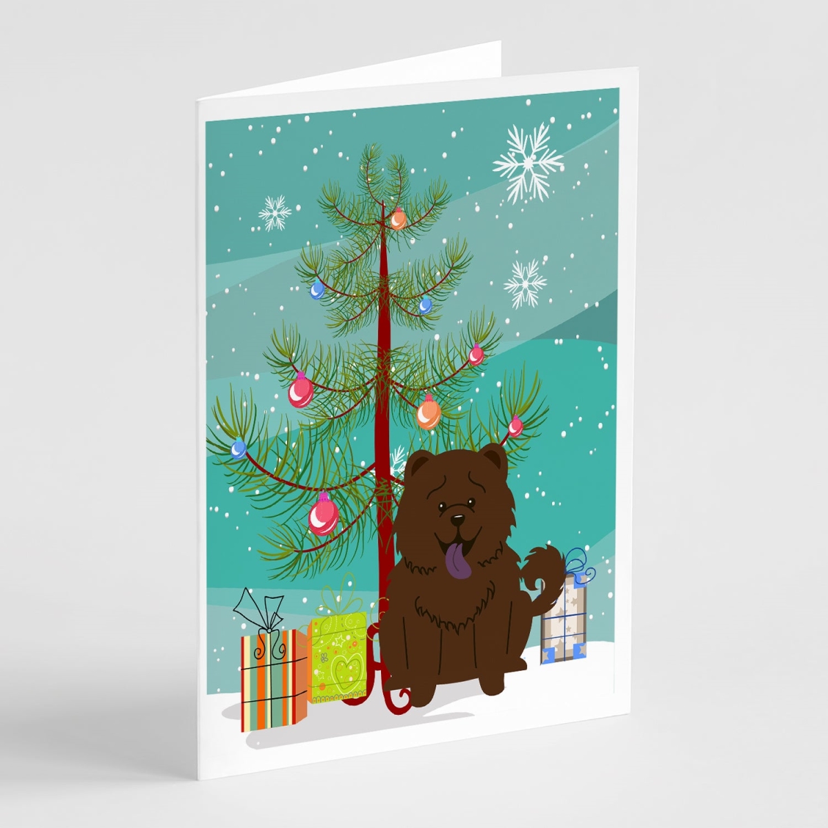 BB4266GCA7P 5 x 7 in. Merry Christmas Tree Chow-Chow Chocolate Greeting Cards - Pack of 8