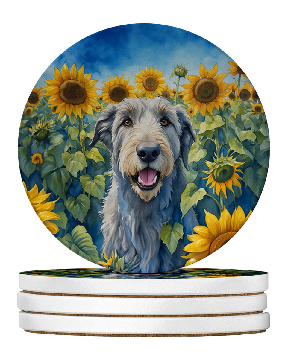 DAC6100RCS4 4 x 4 in. Irish Wolfhound in Sunflowers Sandstone Coasters - Large - Pack of 4