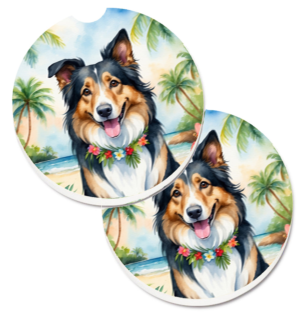 DAC6413CARC 2.5 x 2.5 in. Collie Luau Cup Holder Car Coasters - Set of 2