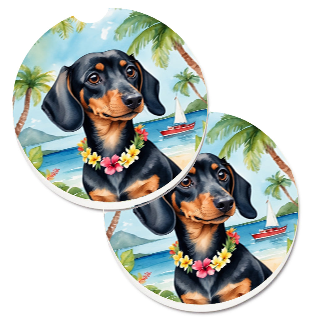 DAC6419CARC 2.5 x 2.5 in. Dachshund Luau Cup Holder Car Coasters - Set of 2