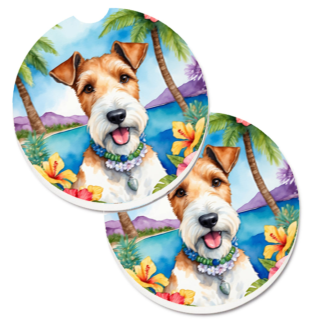 DAC6434CARC 2.5 x 2.5 in. Fox Terrier Luau Cup Holder Car Coasters - Set of 2