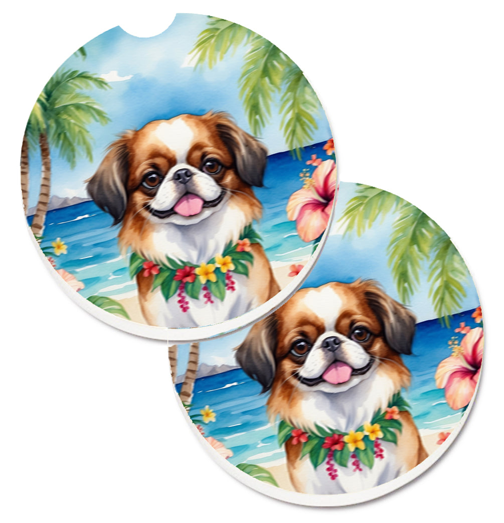DAC6457CARC 2.5 x 2.5 in. Japanese Chin Luau Cup Holder Car Coasters - Set of 2