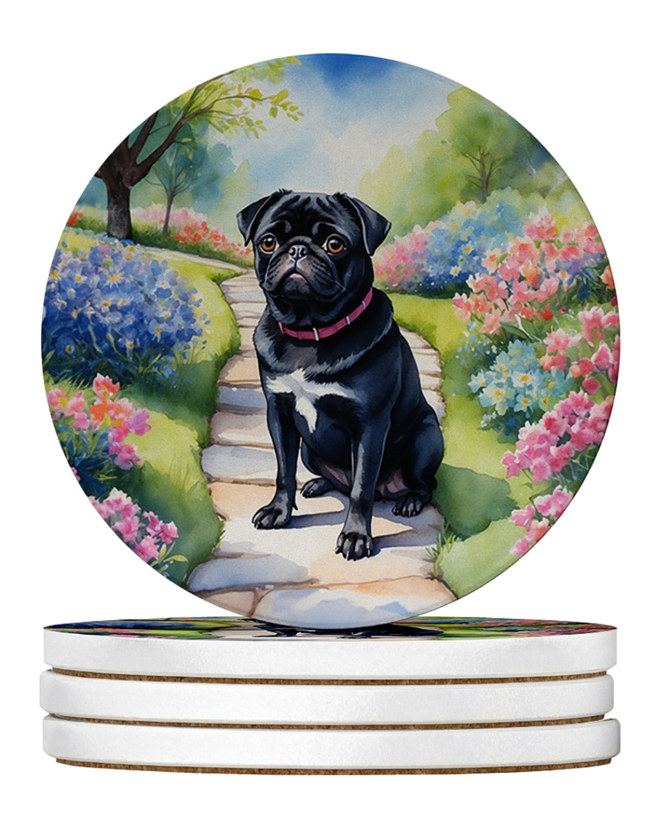 DAC6700RCS4 4 x 4 in. Black Pug Spring Path Sandstone Coasters - Large - Pack of 4