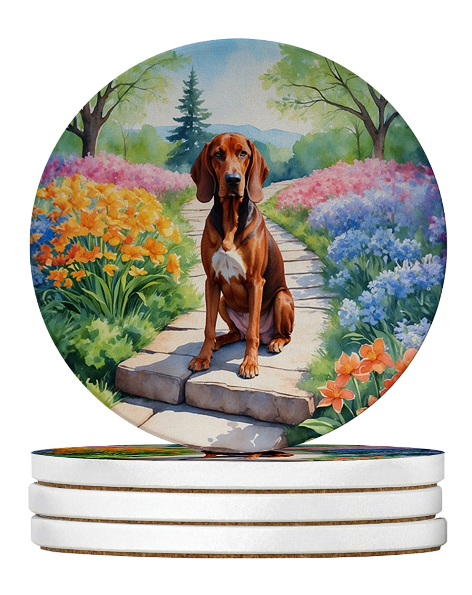 DAC6703RCS4 4 x 4 in. Redbone Coonhound Spring Path Sandstone Coasters - Large - Pack of 4