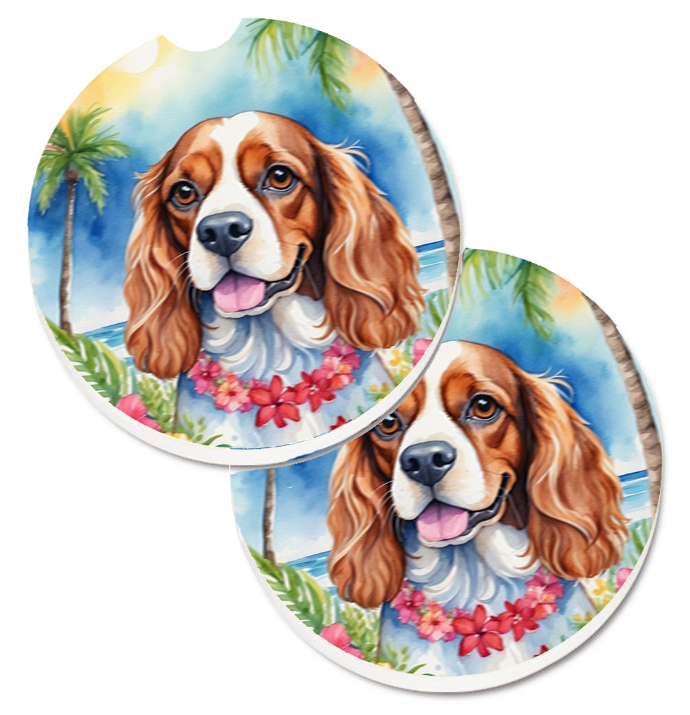DAC6401CARC 2.5 x 2.5 in. Cavalier Spaniel Luau Cup Holder Car Coasters - Set of 2