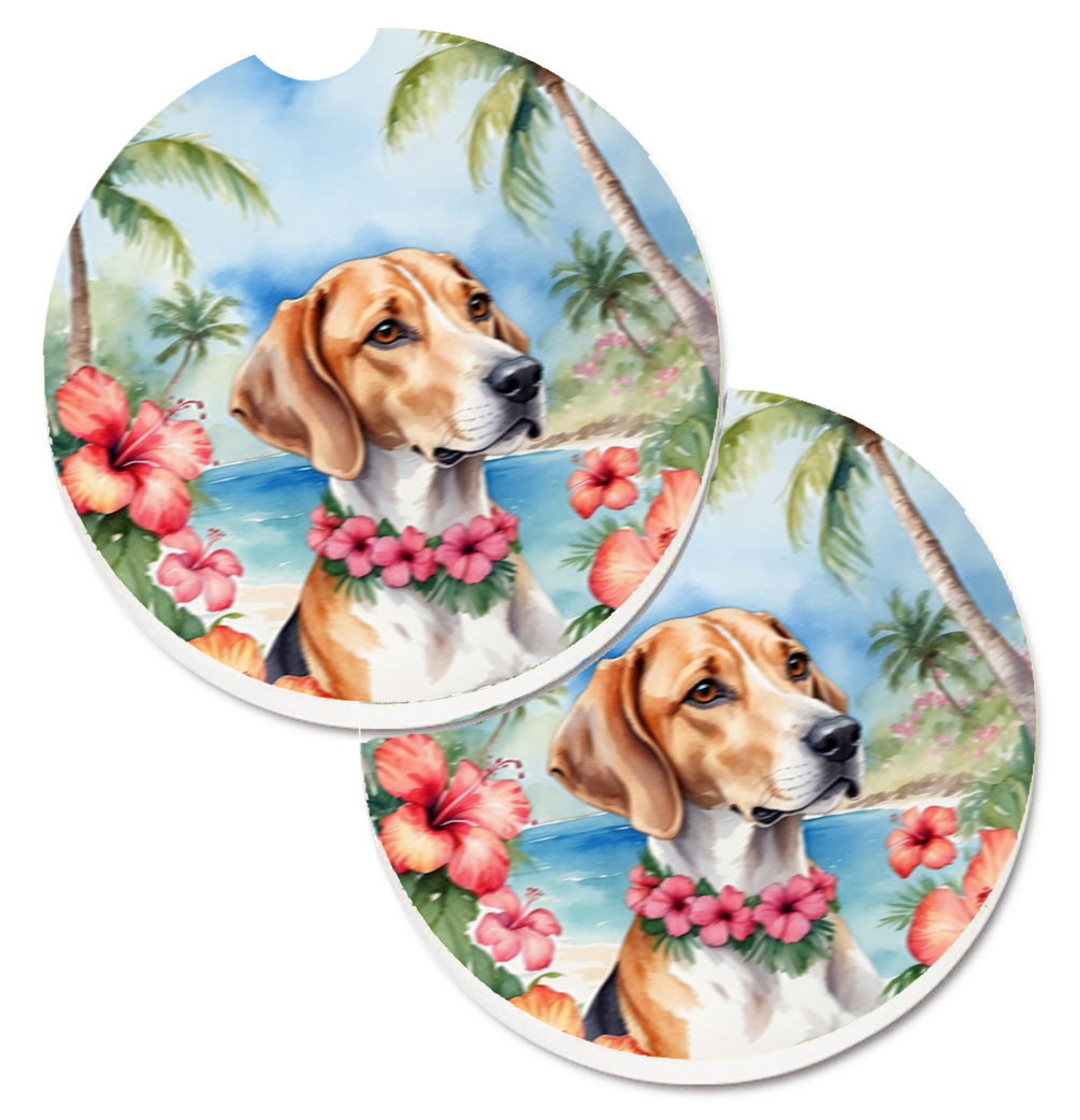 DAC6428CARC 2.5 x 2.5 in. English Foxhound Luau Cup Holder Car Coasters - Set of 2