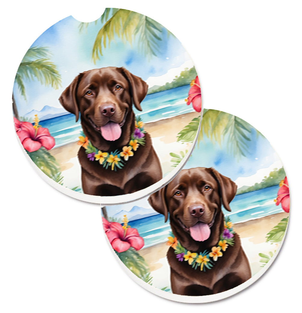 DAC6466CARC 2.5 x 2.5 in. Chocolate Labrador Retriever Luau Cup Holder Car Coasters - Set of 2
