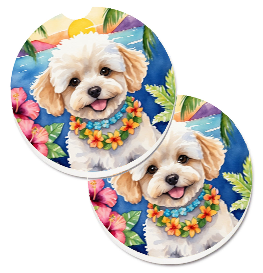 DAC6473CARC 2.5 x 2.5 in. Maltipoo Luau Cup Holder Car Coasters - Set of 2