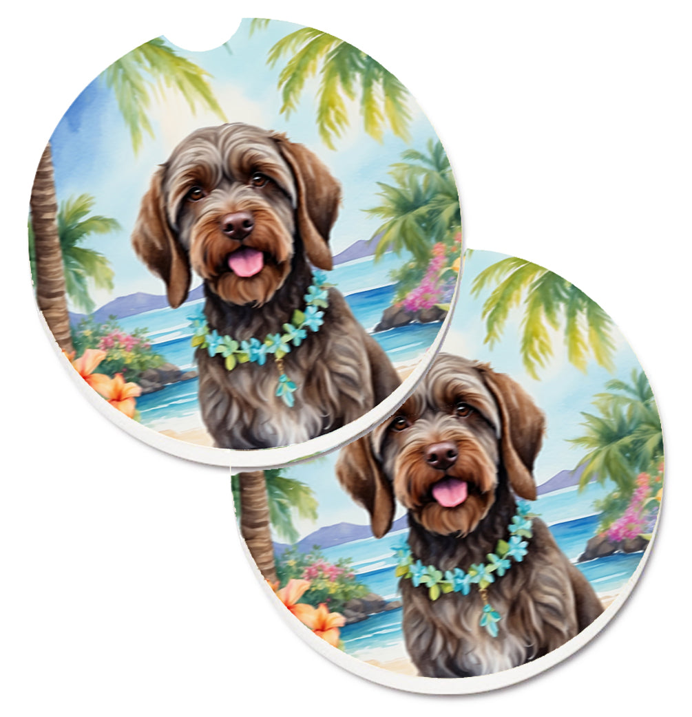 DAC6539CARC 2.5 x 2.5 in. Wirehaired Pointing Griffon Luau Cup Holder Car Coasters - Set of 2