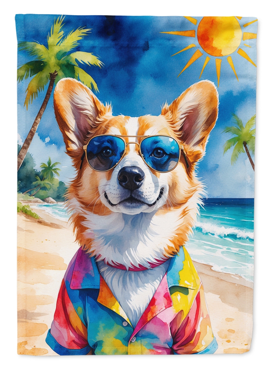 DAC8272CHF 40 x 28 in. Corgi Summer Beach Time House Flag