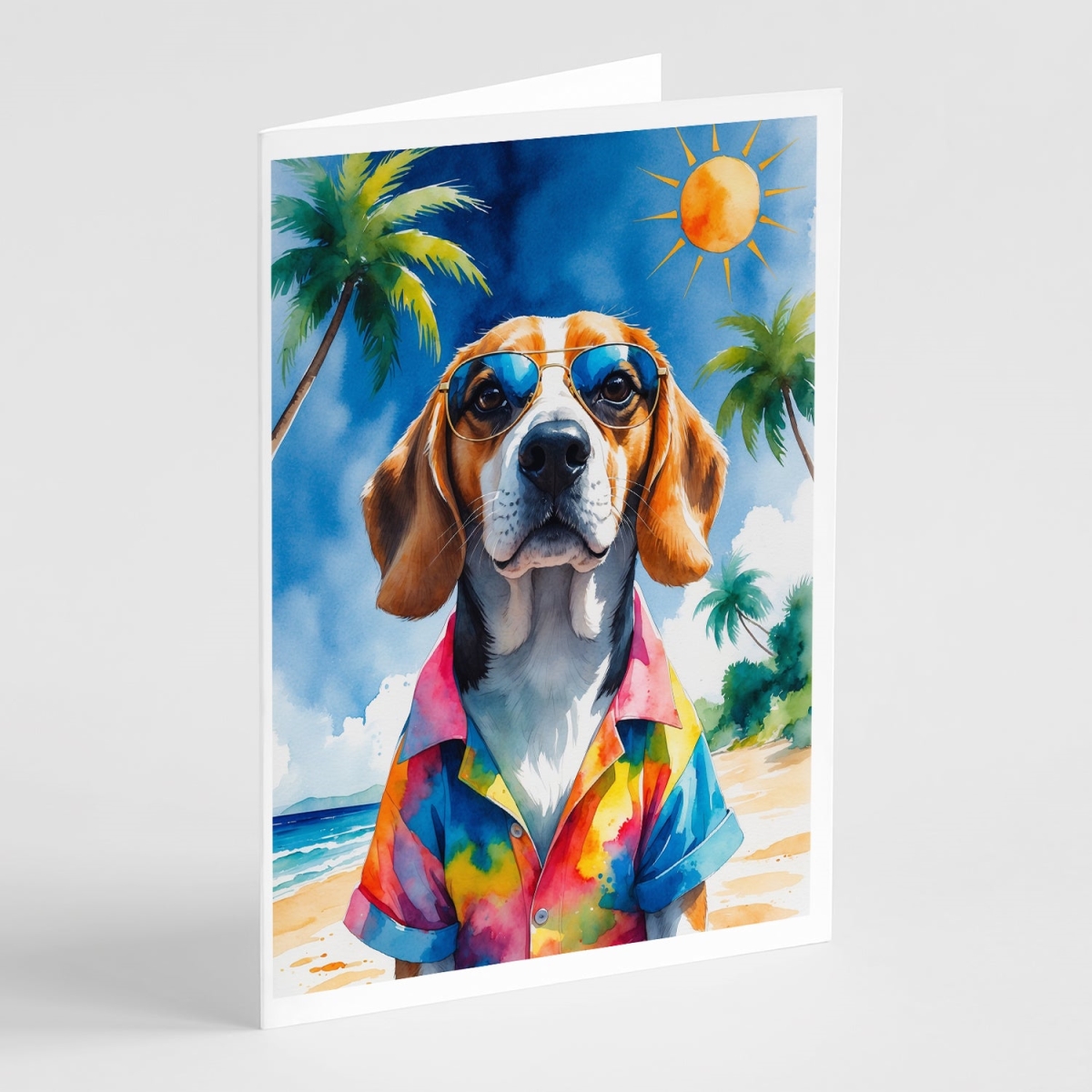 DAC8257GCA7P 5 x 7 in. Beagle Summer Beach Time Greeting Cards - Pack of 8