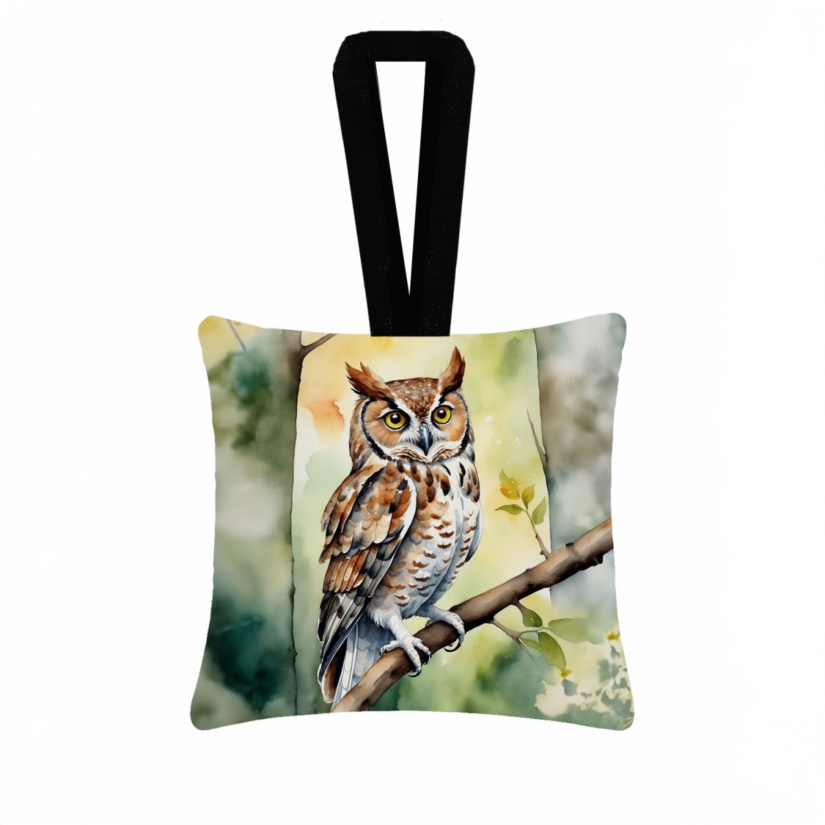 DAC7456PO3 3.5 x 3.5 in. Eastern Screech Owl Hanging Square Fabric Ornament