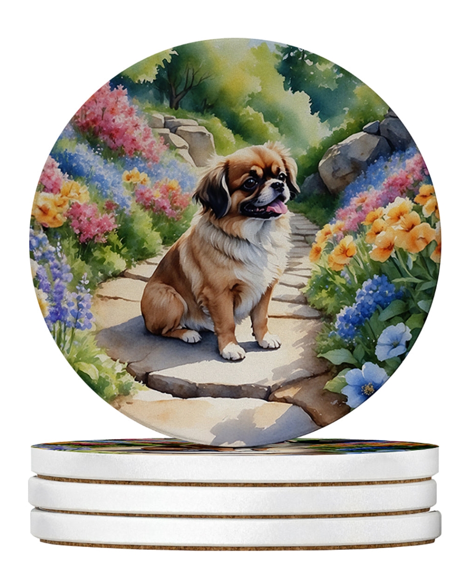 DAC6725RCS4 4 x 4 in. Tibetan Spaniel Spring Path Sandstone Coasters - Large - Pack of 4